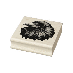 Majestic Raven Portrait - raven, bird, wildlife Rubber Stamp