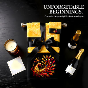 Majestic Red and Gold Peacock Bath Towel Set