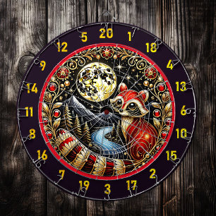 Majestic Red Raccoon With Golden Moon Dartboard