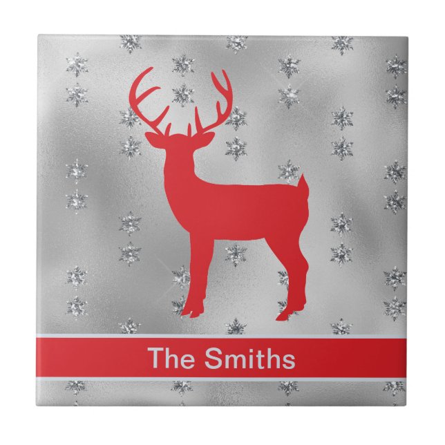 Majestic Red Reindeer Buck and Silver Stars Tile (Front)