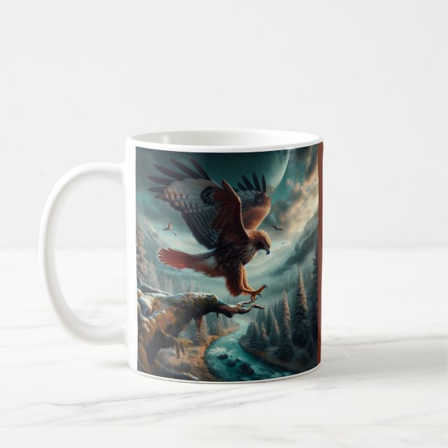 Majestic Red-Tailed Hawk Soaring Coffee Mug (Left)