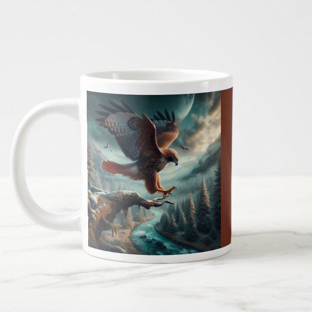 Majestic Red-Tailed Hawk Soaring Large Coffee Mug (Left)