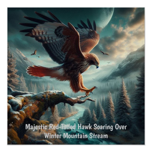 Majestic Red-Tailed Hawk Soaring Poster (Front)