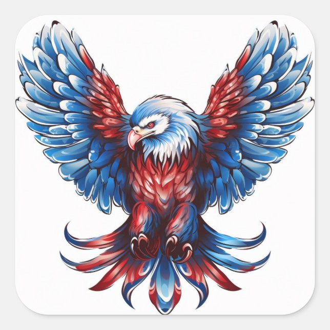 Majestic Red, White, Blue, Eagle Square Sticker (Front)