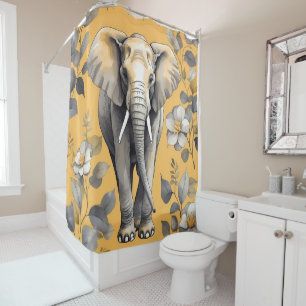 Majestic Regal Elephant Standing on yellow floral 