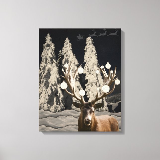 Majestic Reindeer Snow Christmas Canvas Wall Art (Front)