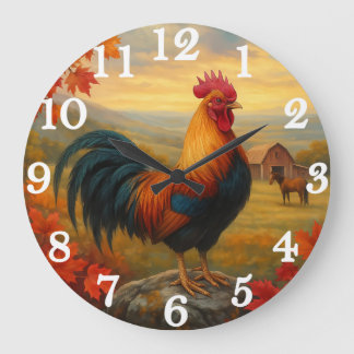 Majestic rooster in rustic countryside large clock
