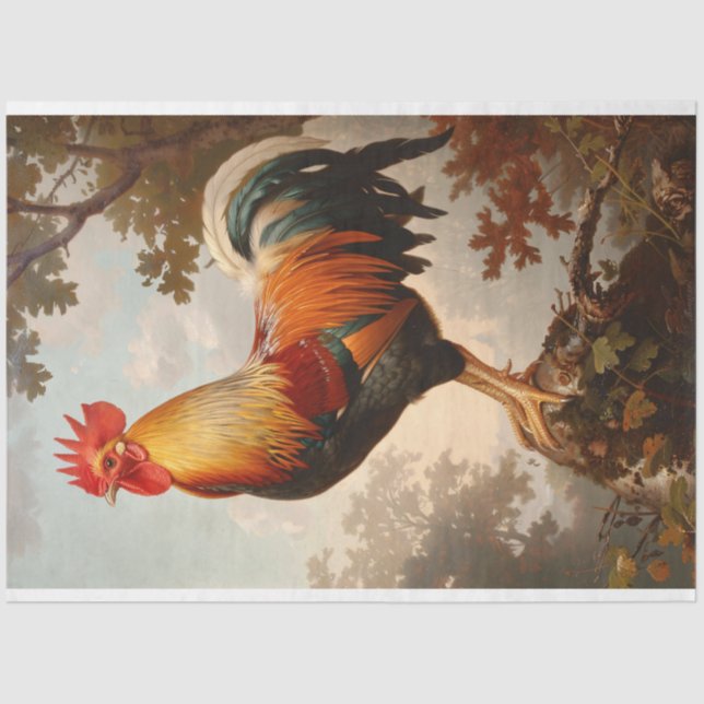 Majestic Rooster Posing in a Lush Natural Forest Tissue Paper (Front)