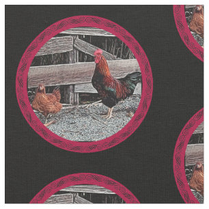 Majestic Rooster with Hen Fabric