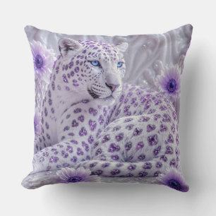 Majestic Royal Purple Jewelled Leopard Art Throw Pillow