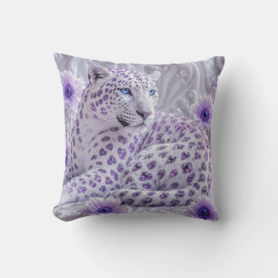 Majestic Royal Purple Jewelled Leopard Art Throw Pillow