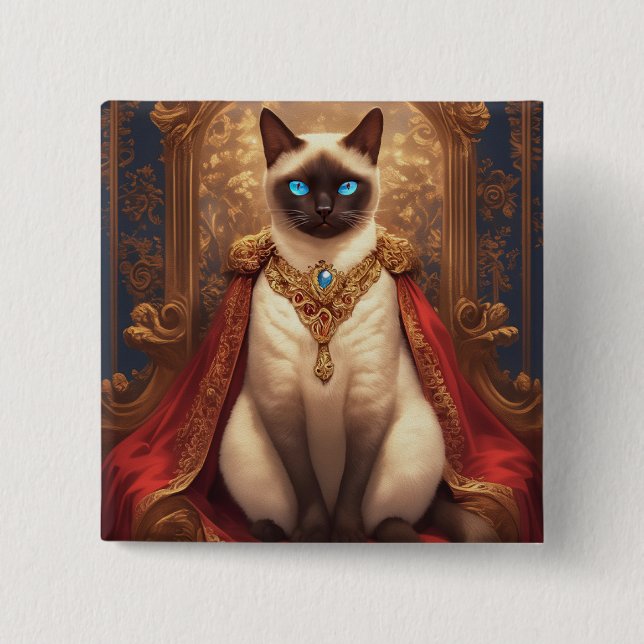 Majestic Royal Siamese Cat Portrait 2 Inch Square Button (Front)