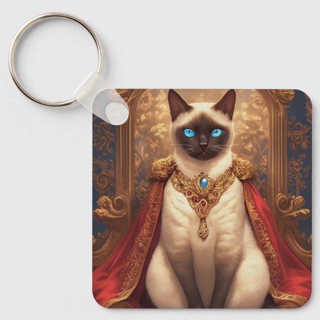 Majestic Royal Siamese Cat Portrait Keychain (Front)
