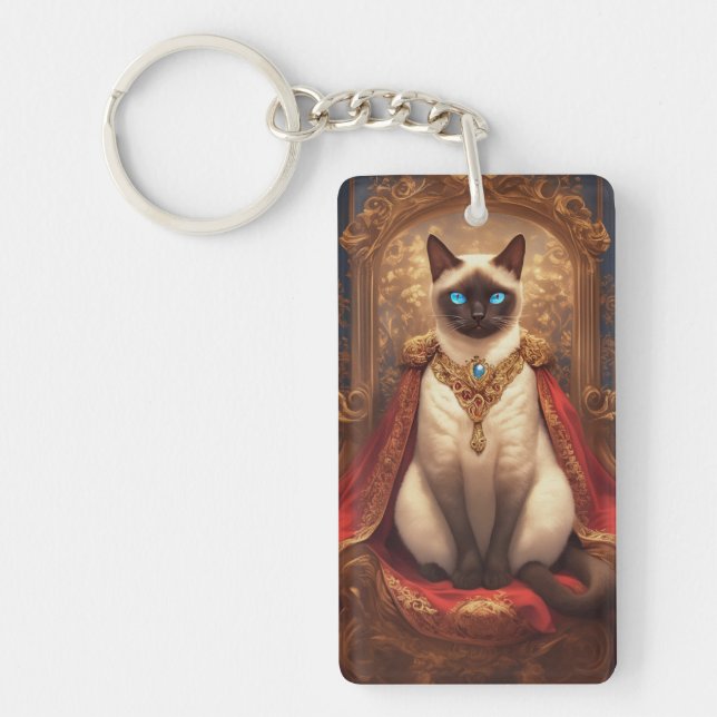 Majestic Royal Siamese Cat Portrait Keychain (Front)