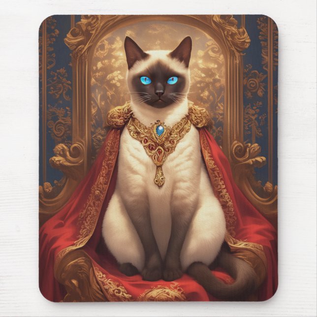 Majestic Royal Siamese Cat Portrait Mouse Pad (Front)