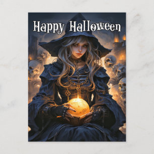 Majestic Salem Witch Happy Halloween Postcard