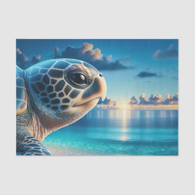 Majestic Sea Turtle Decoupage | Ocean Blue Marine  Tissue Paper (Front)