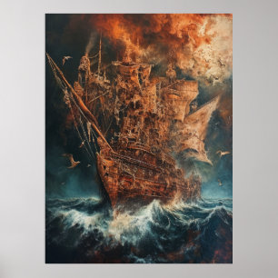 Majestic Ship in the Ocean Painting Poster