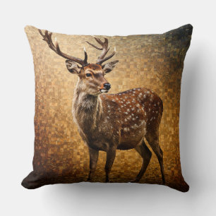 Majestic Sika Deer, King of the Autumn Forest Throw Pillow