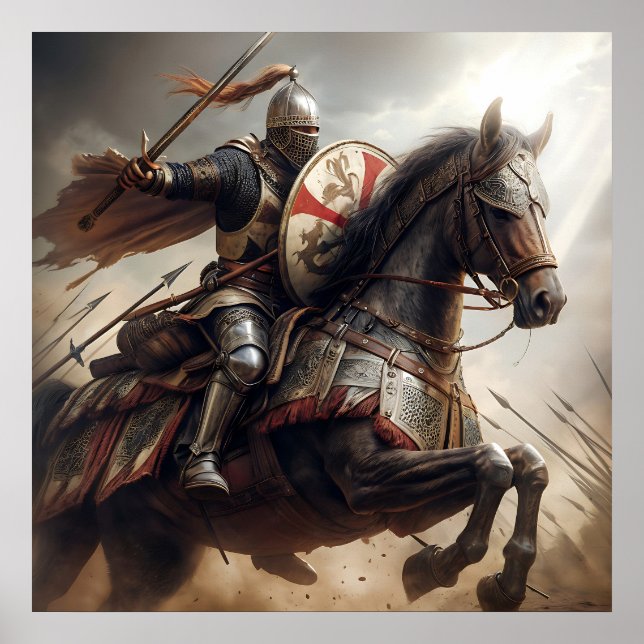 Majestic Silver-Toned Realistic Medieval Knight Poster (Front)