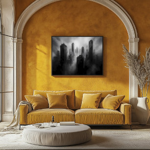 Majestic Skyscrapers Engulfed in Dramatic Fog Poster