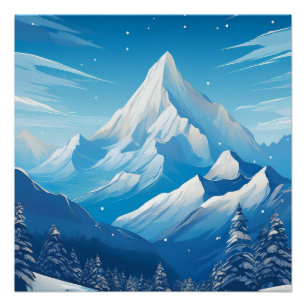 Majestic Snow-Capped Mountain – Starry Winter Sky Poster