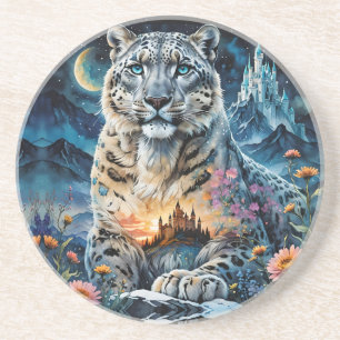 Majestic Snow Leopard - Castle - Moon,  Coaster