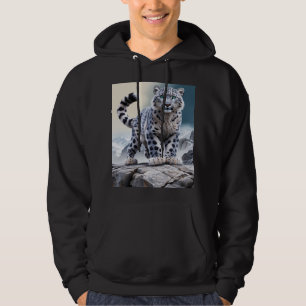 Majestic Snow Leopard on Rocky Cliff Hoodie