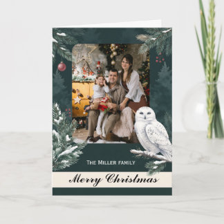 Majestic Snowy Owl Custom Photo Christmas Card