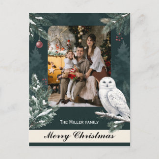 Majestic Snowy Owl Custom Photo Christmas Holiday Postcard