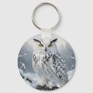 Majestic Snowy Owl Winter Scene Keychain