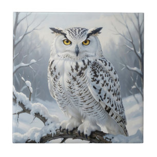 Majestic Snowy Owl Winter Scene Tile