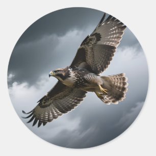 Majestic Soaring Hawk Storm Clouds Classic Round Sticker