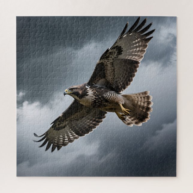 Majestic Soaring Hawk Storm Clouds Jigsaw Puzzle (Vertical)