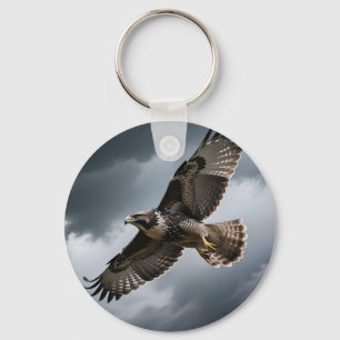 Majestic Soaring Hawk Storm Clouds Keychain