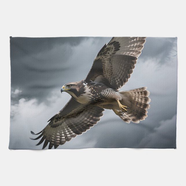 Majestic Soaring Hawk Storm Clouds Kitchen Towel (Horizontal)