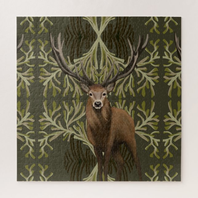 Majestic Stag Abstract Green Forest  Jigsaw Puzzle (Vertical)