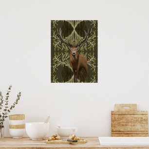 Majestic Stag Abstract Green Forest  Poster