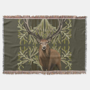 Majestic Stag Abstract Green Forest  Throw Blanket
