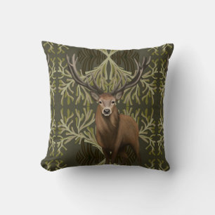 Majestic Stag Abstract Green Forest  Throw Pillow