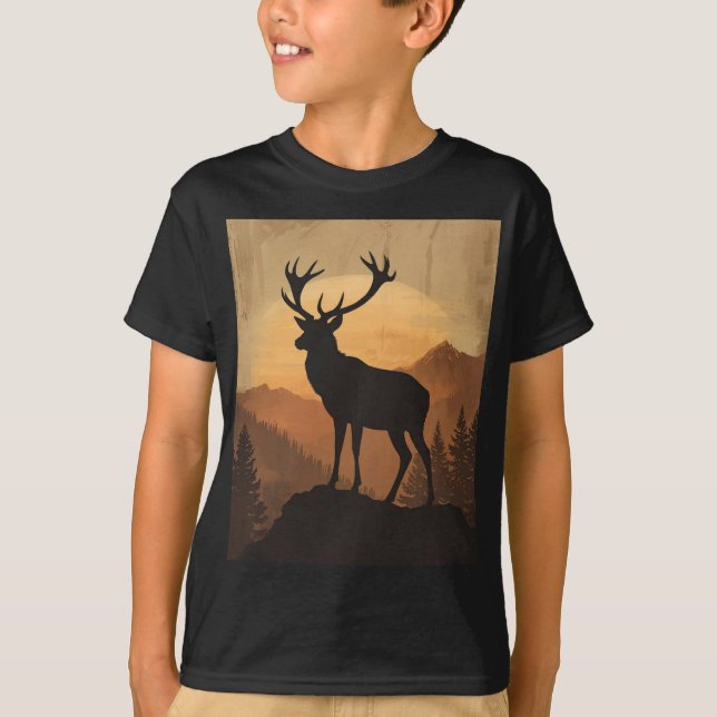 Majestic Stag Deer Silhouette at Sunset T-Shirt (Front)