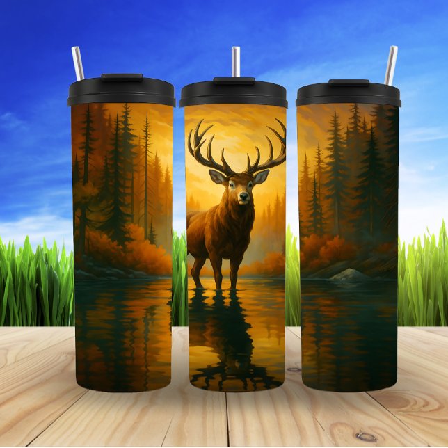 Majestic Stag, Golden Hour Waters Thermal Tumbler (Creator Uploaded)