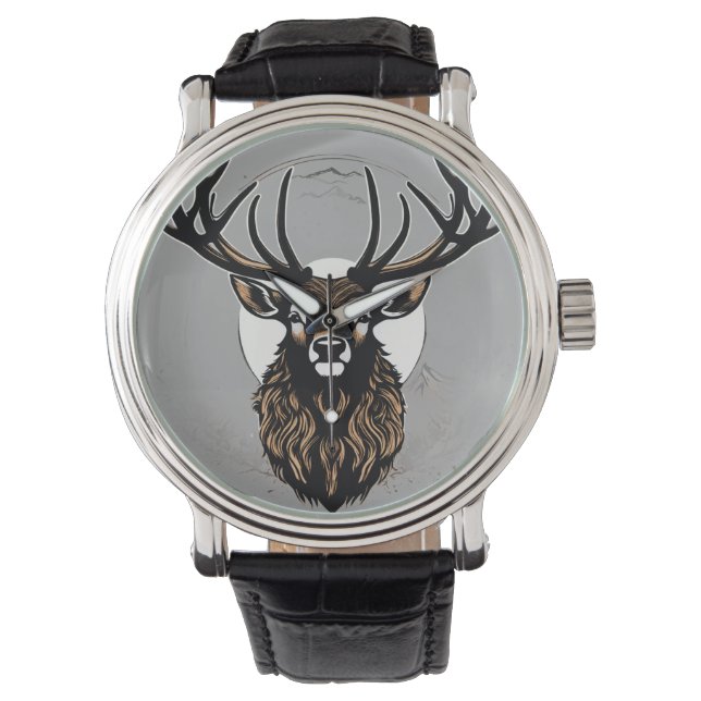 Majestic Stag Head – Minimal Wilderness Vector Watch (Front)