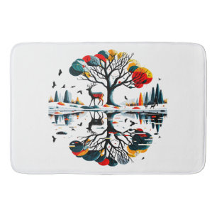 Majestic Stag in Snowy Winter Forest Bath Mat