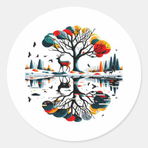 Majestic Stag in Snowy Winter Forest Classic Round Sticker