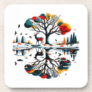 Majestic Stag in Snowy Winter Forest Coaster