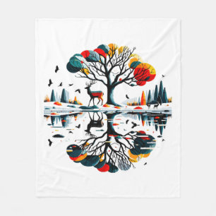 Majestic Stag in Snowy Winter Forest Fleece Blanket