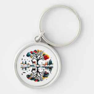 Majestic Stag in Snowy Winter Forest Keychain