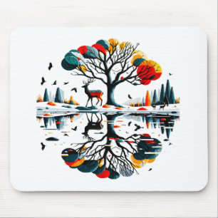 Majestic Stag in Snowy Winter Forest Mouse Pad