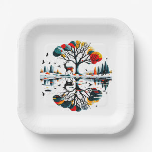Majestic Stag in Snowy Winter Forest Paper Plate